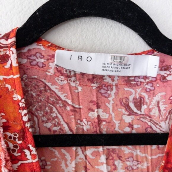 IRO Rhodey Frayed Ruffle Trim Crepe Playsuit 44 Red Romper Floral 12 - Picture 6 of 14